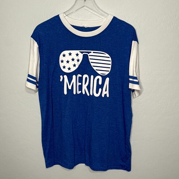 'Merica Blue Baseball Style T-Shirt Unisex XL - Picture 1 of 5